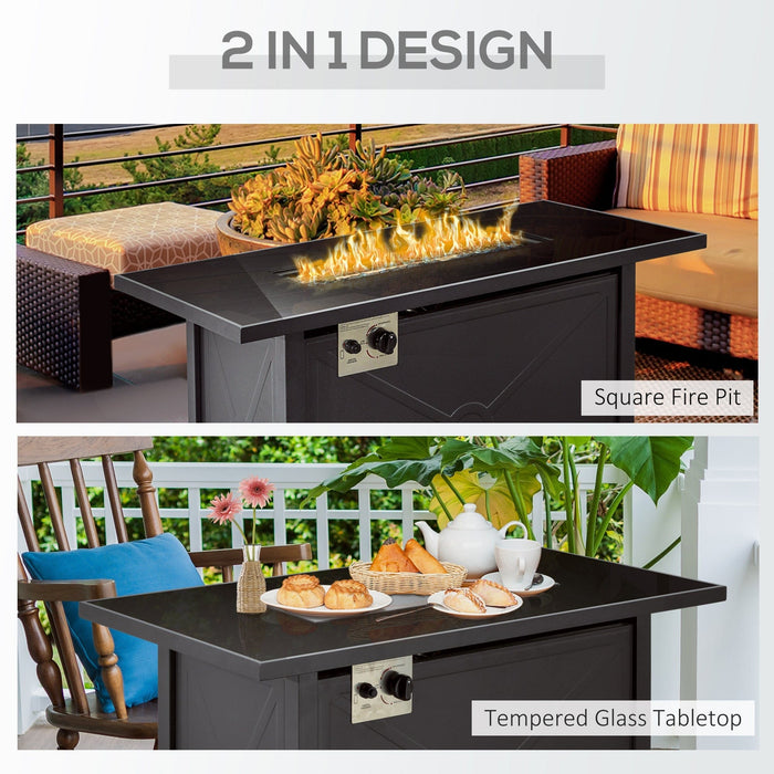 Propane Fire Pit Table - 50000BTU, Glass Top, Cover