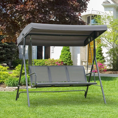 3 Seater Garden Swing Chair with Canopy, Steel Frame, Grey Outsunny