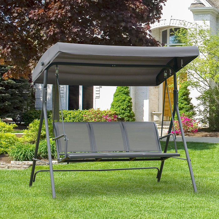 3 Seater Garden Swing Chair with Canopy, Steel Frame, Grey