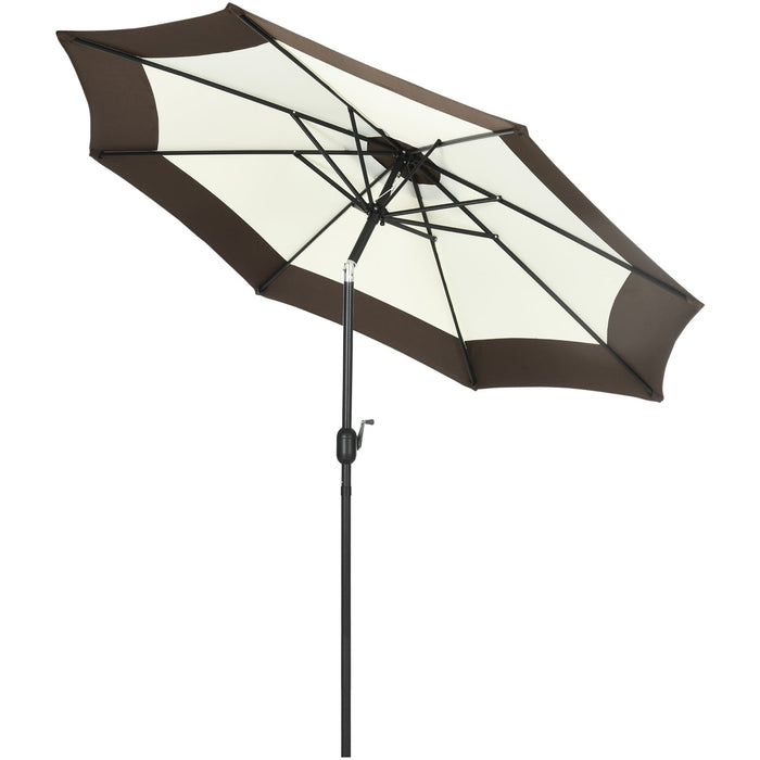 2.7m Tilting Garden Parasol with Metal Ribs, Coffee