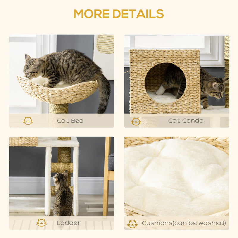 PawHut Cattail Weave Cat Tower, Natural PawHut