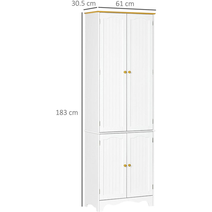 4-Door White Kitchen Cupboard with Shelves