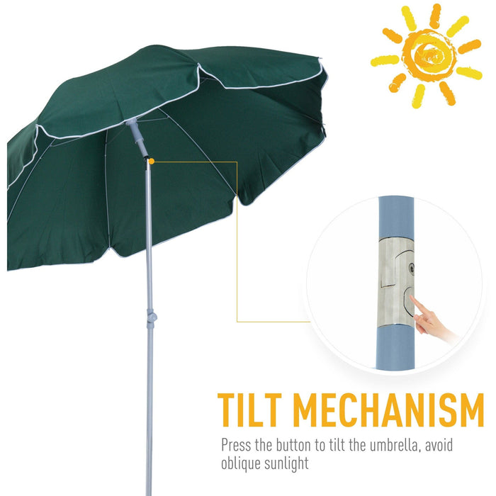 2.2m Beach Umbrella Parasol, Steel - Dark Green