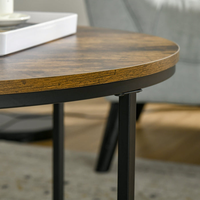 Industrial Round Coffee Table, Metal Frame - Brown