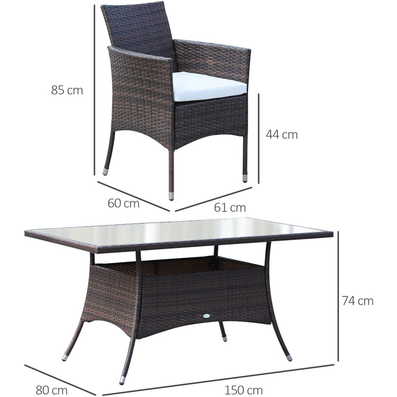 Image of brown rattan 6 seater patio table and chairs dining set with cream cushions