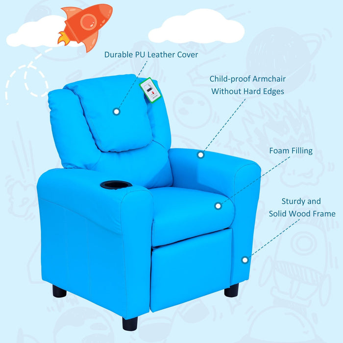 Childs Recliner Chair with Cup Holder - Blue