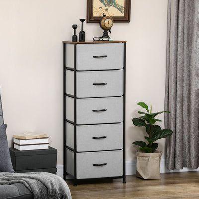 Tall 5 Drawer Fabric Storage Chest, Grey Homcom