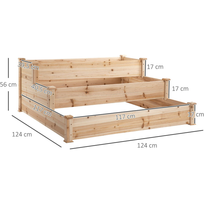 3 Tier Raised Wooden Garden Bed, 124x124 cm