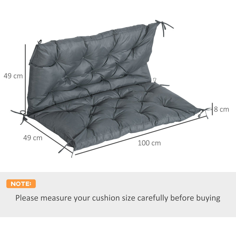 Grey 2 Seater Garden Bench Cushion with Ties - 98x100 cm