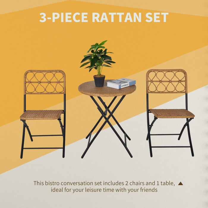 3pc Rattan Bistro Set with Folding Table & Chairs