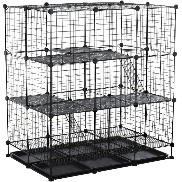 3 Level DIY Metal Pet Play Pen, 4 Doors, Black