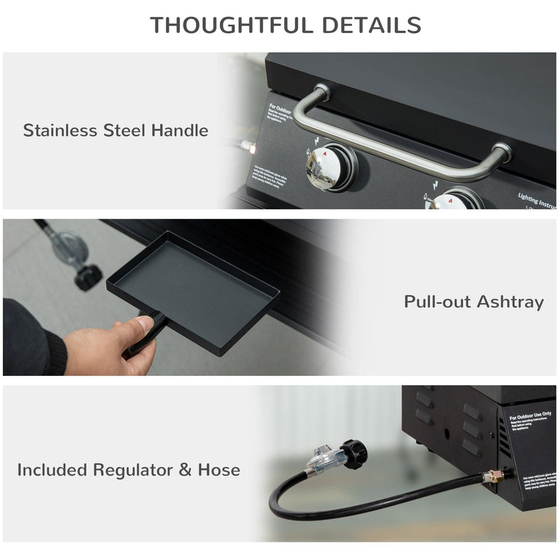 Portable 2 Burner Gas BBQ Grill with Lid Thermometer, Black