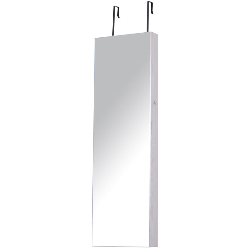 Mirrored Jewelry Cabinet, Door/Wall Mount, LED Lights, Lockable