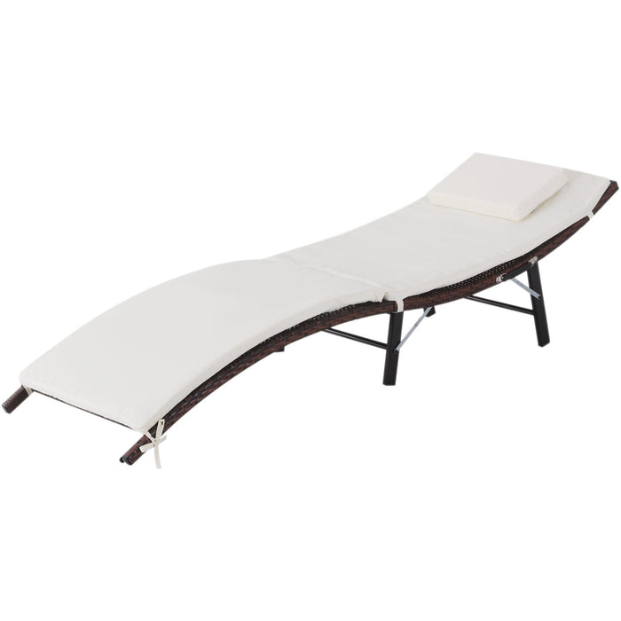 Folding Rattan Sun Lounger, Cushion and Pillow, Brown