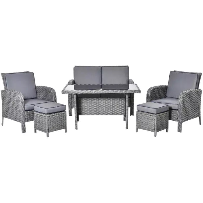 6 Seater Patio Dining Set with Cushions, Grey