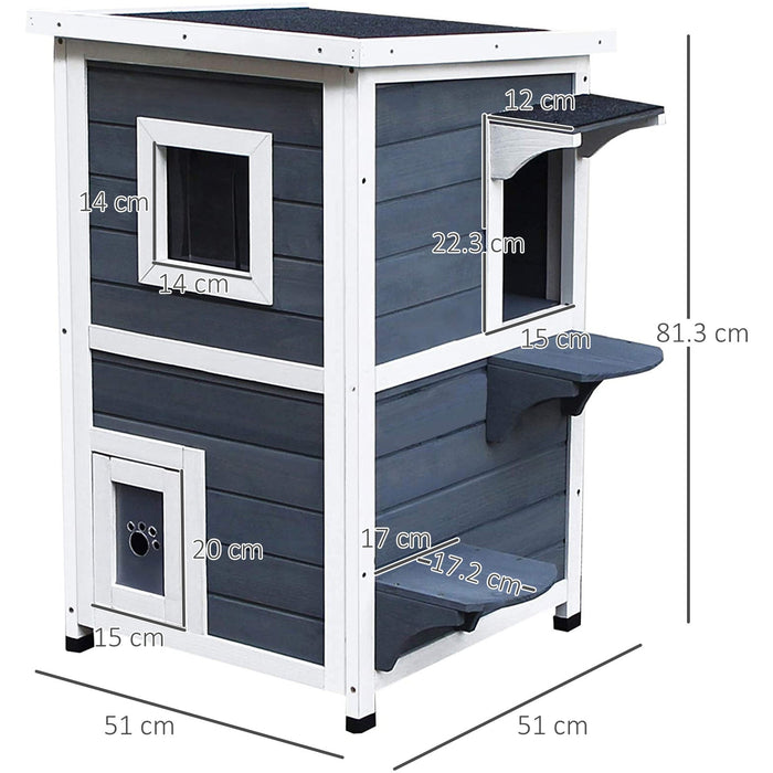 Solid Wood 2-Floor Cat Condo, Kitten Shelter, Window