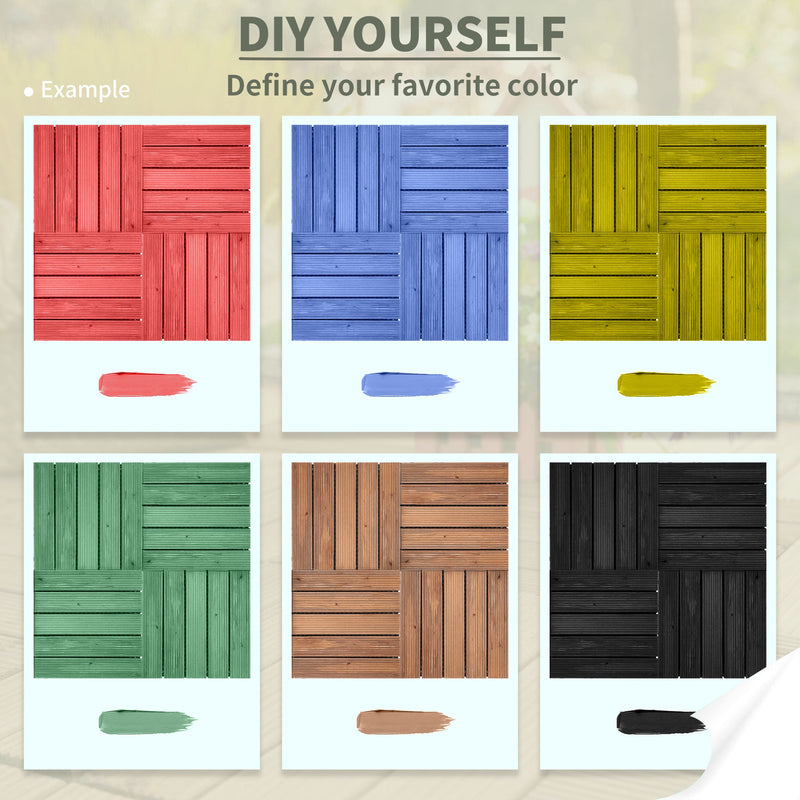 27 Pcs Solid Wood Interlocking Deck Floor Tile, Brown