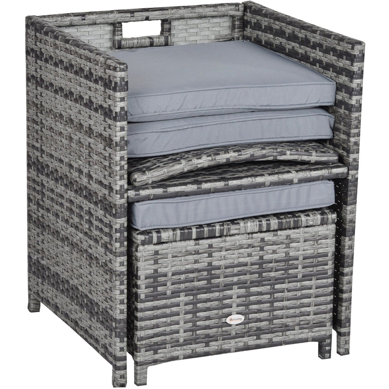 Rattan Cube Dining Set with Table, Chairs & Footrest