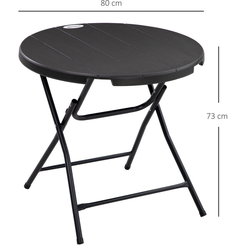 Outsunny Foldable Round Garden Table for 4, Outdoor Dining Table with HDPE Tabletop and Steel Frame, 80 x 80 x 73 cm, Dark Grey Outsunny