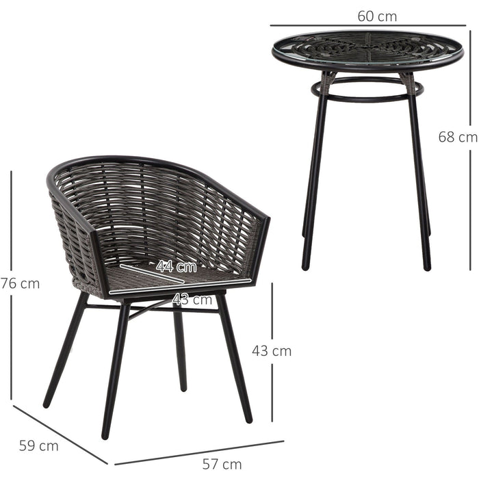 3 Piece Rattan Bistro Table and Chairs