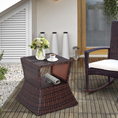 Rattan Coffee Table w/ Storage, Brown Outsunny