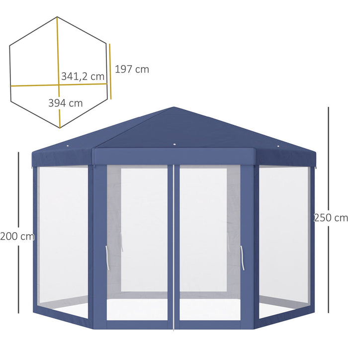 Hexagonal Gazebo With Mesh Sides, 4x4m