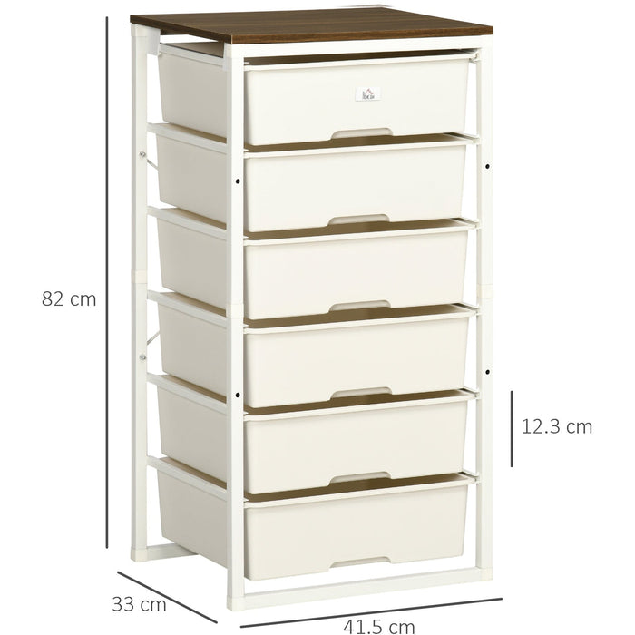 White 6-Drawer Chest, Steel Frame