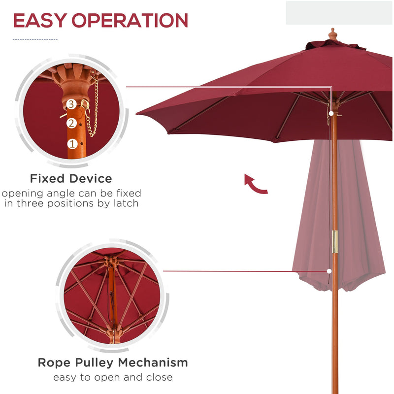 2.5m Wooden Garden Parasol - Top Vent