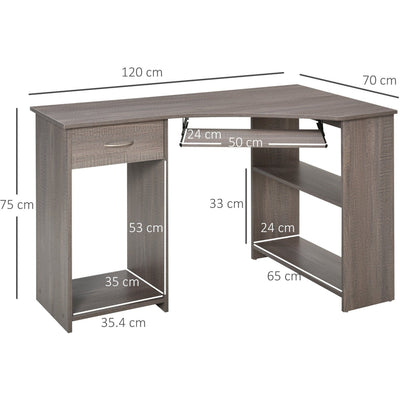 L Shaped Desk With Shelves Keyboard Tray & CPU Stand Homcom