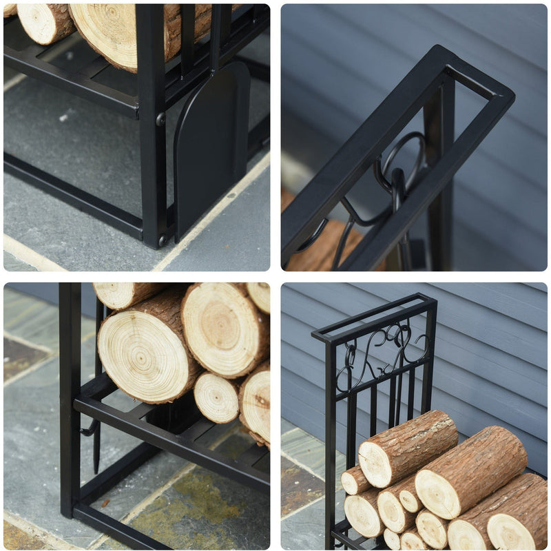 Vintage Steel Firewood Rack, Shovel, Broom, Poker, Tong