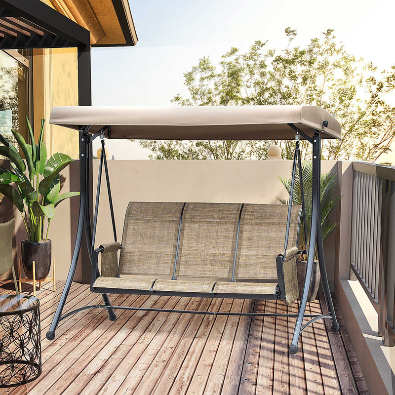 3 Person Garden Swing Chair With Side Pockets, Canopy Outsunny