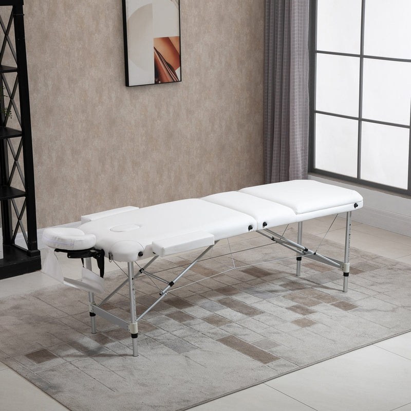 Folding Massage Table, Aluminium, Headrest, Armrests, White