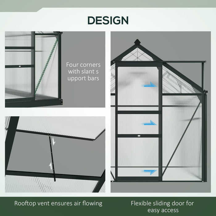 6x8ft Polycarbonate Greenhouse, Slide Door, Clear