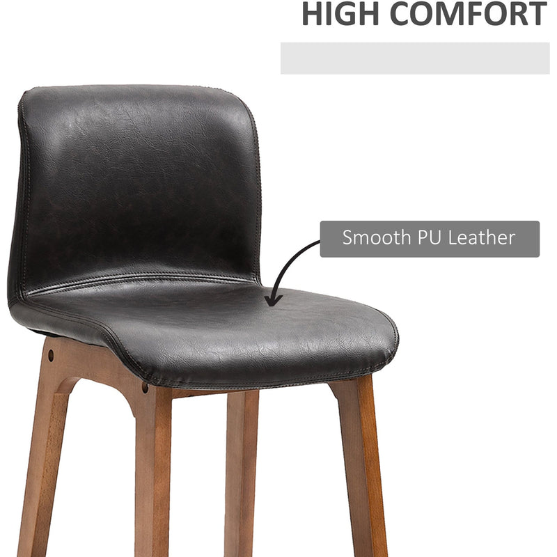 Wooden Breakfast Bar Stools With Backs, Brown Leather