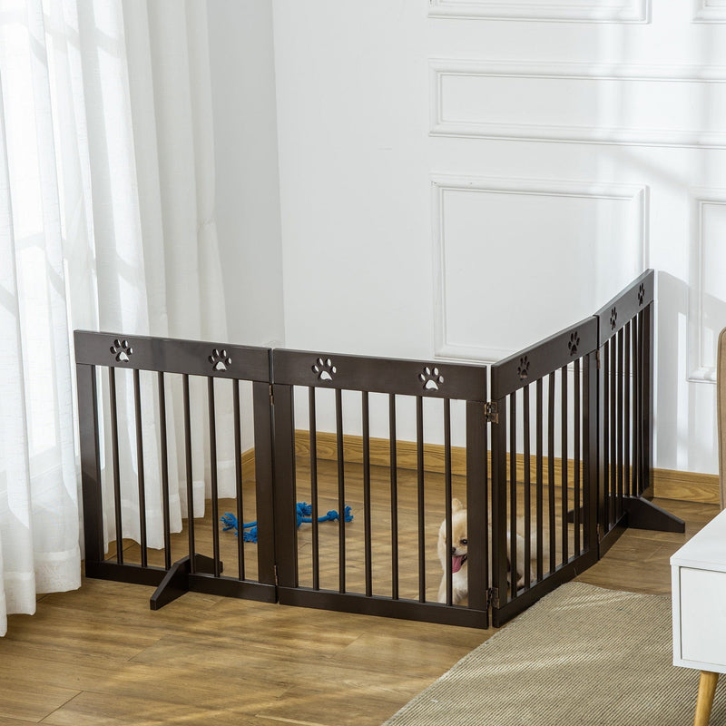 Freestanding Pet Gate, Folding Design, 204 x 61cm, Brown