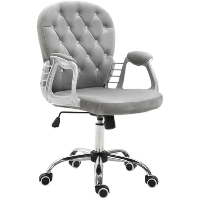 Grey Diamond Tufted Velour Swivel Office Chair Vinsetto