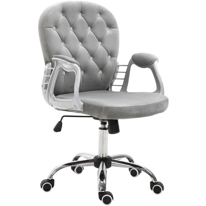 Grey Diamond Tufted Velour Swivel Office Chair