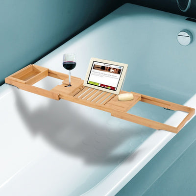 Extendable Bamboo Bath Caddy, 75-109L x 23.5W cm Homcom