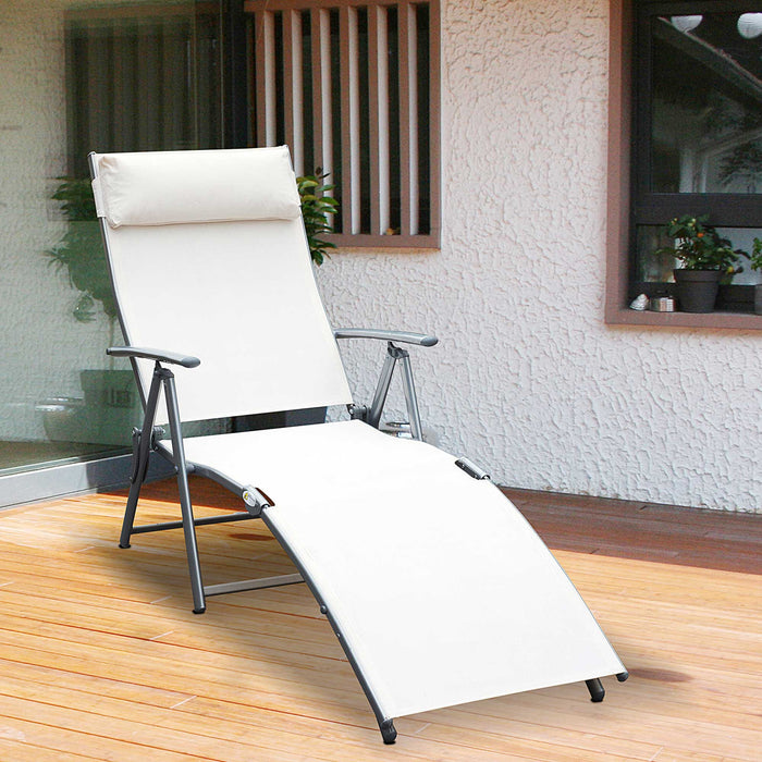 Luxe Foldable Sun Lounger With Pillow, Cream/White