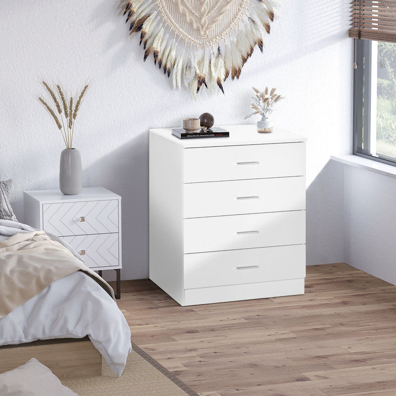 White 4 Drawer Chest, Metal Rails