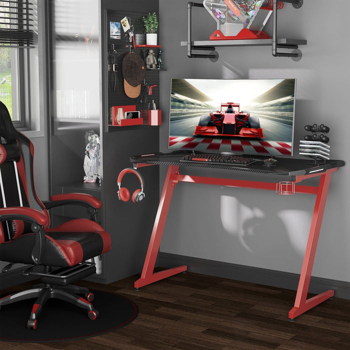 Ergonomic Gamer Desk With Headphone Hook and Cup Holder