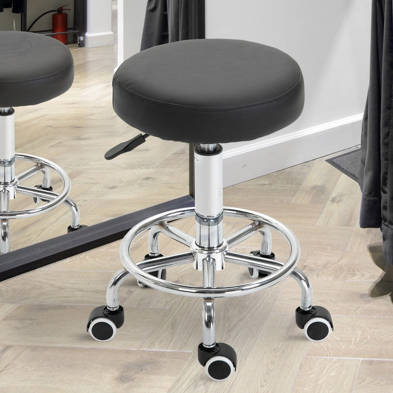 Beauty Salon Stool, Black Faux Leather