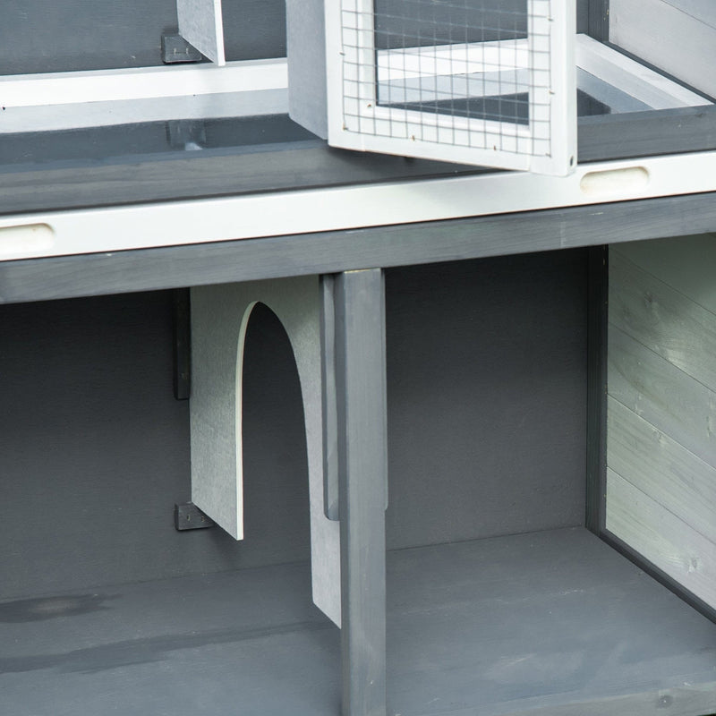 2 Tier Wooden Rabbit Hutch, Grey Pawhut