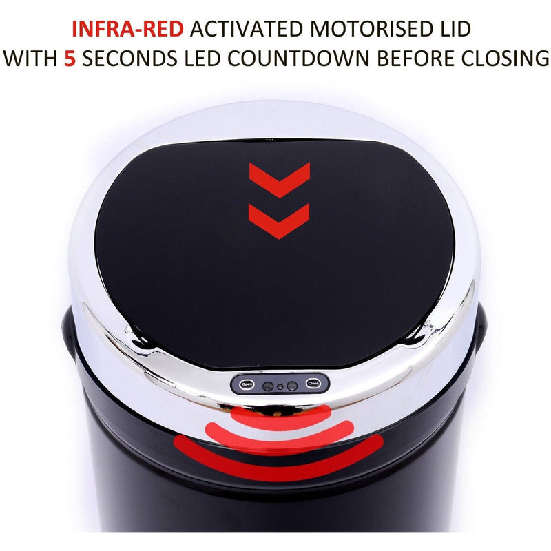 42L Stainless Steel Motion Sensor Kitchen Bin, Black