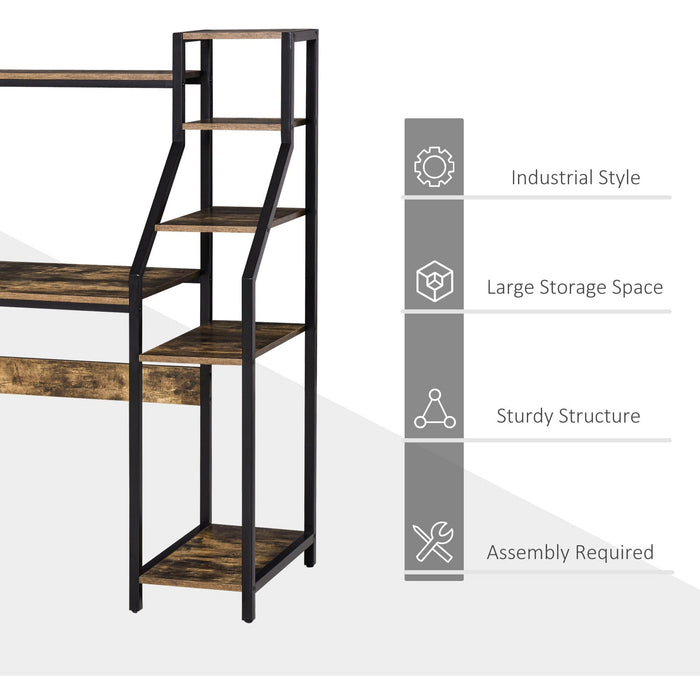 Industrial Computer Desk With Shelves, Rustic Brown