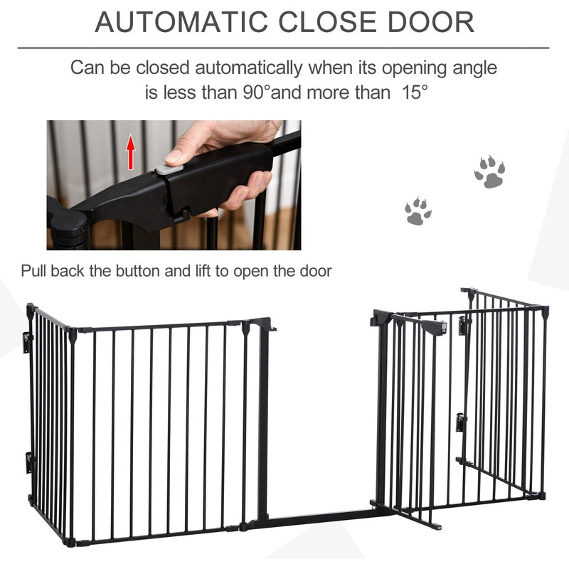 Pet Gate With Door, Pet Playpen, L300 x H74.5 cm, Black