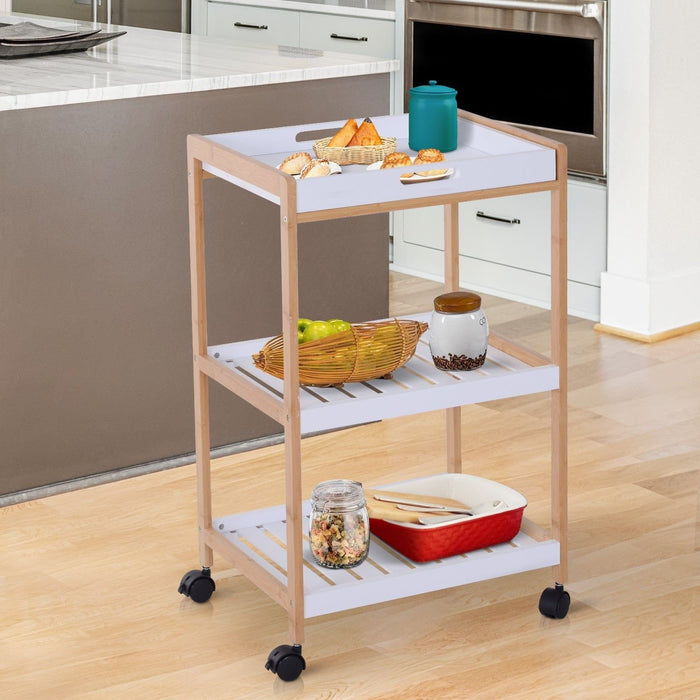 Mobile Kitchen Trolley, 3-Tier, White, 46x35x74.5 cm