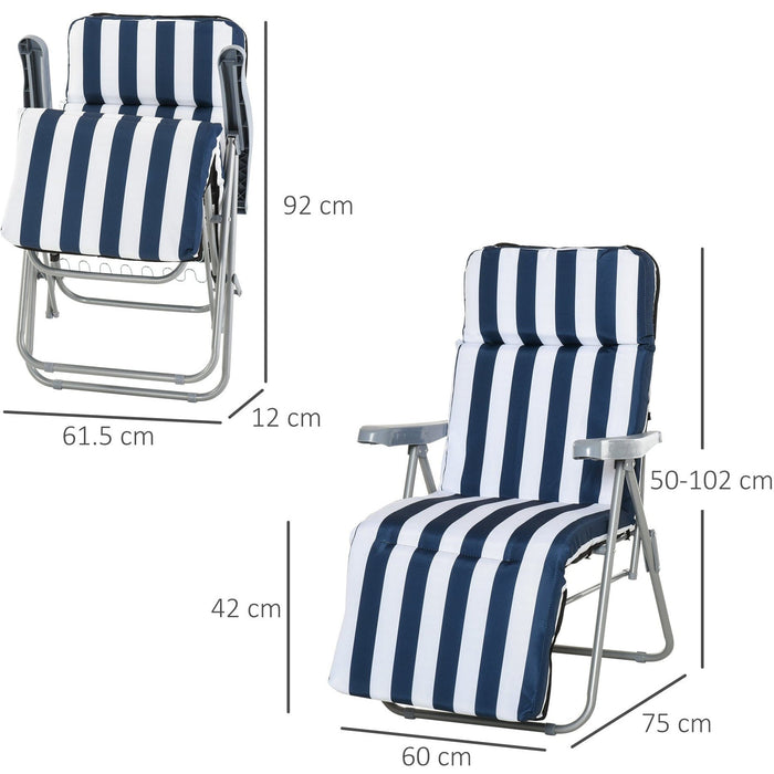 Set of 2 Garden Recliner Chairs, Blue Stripes