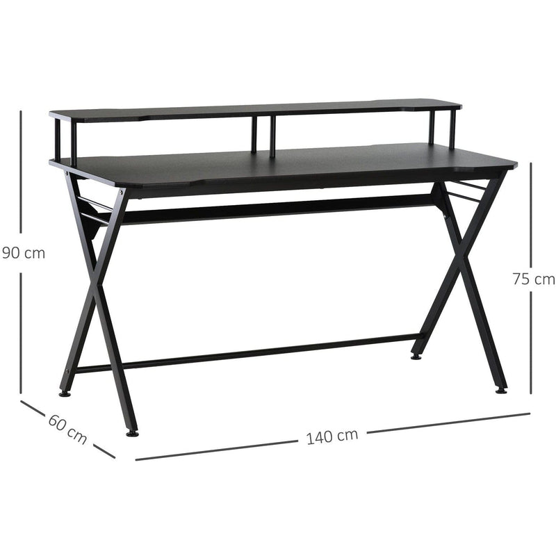 Gaming Desk With Shelves, X Frame, Headphone Hook, Black Homcom