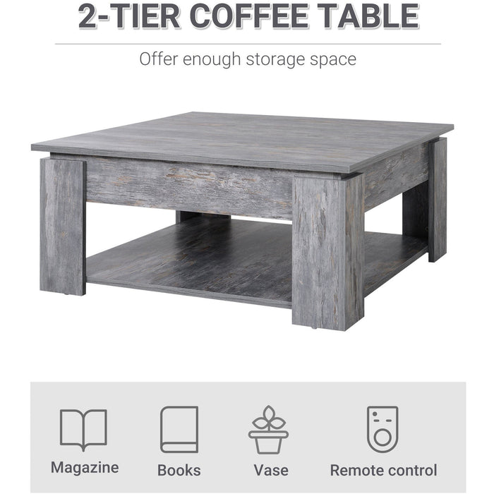 2-Tier Wooden Coffee Table Storage Shelf - Grey